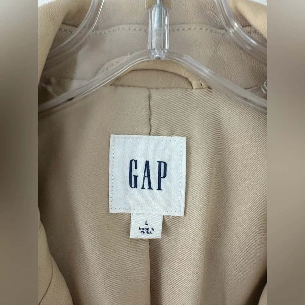 GAP Women's Beige Leather Biker Jacket (L) - Picture 3 of 8